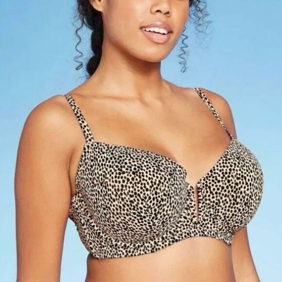 Shade & Shore Light Lift V-Wire Ribbed Bikini Top Animal Print Women's 34D - Picture 11 of 12